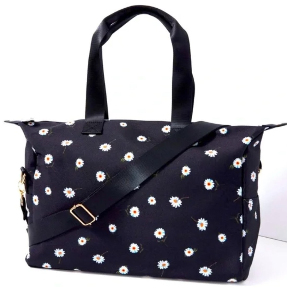 Alice + Olivia Fabric Daisy Duffle Bag Black Travel Weekender Vacation